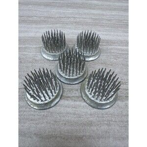 Vintage 2" Round Metal Pin FLOWER FROG Spike Floral Arrangement Holder Lot Of 5